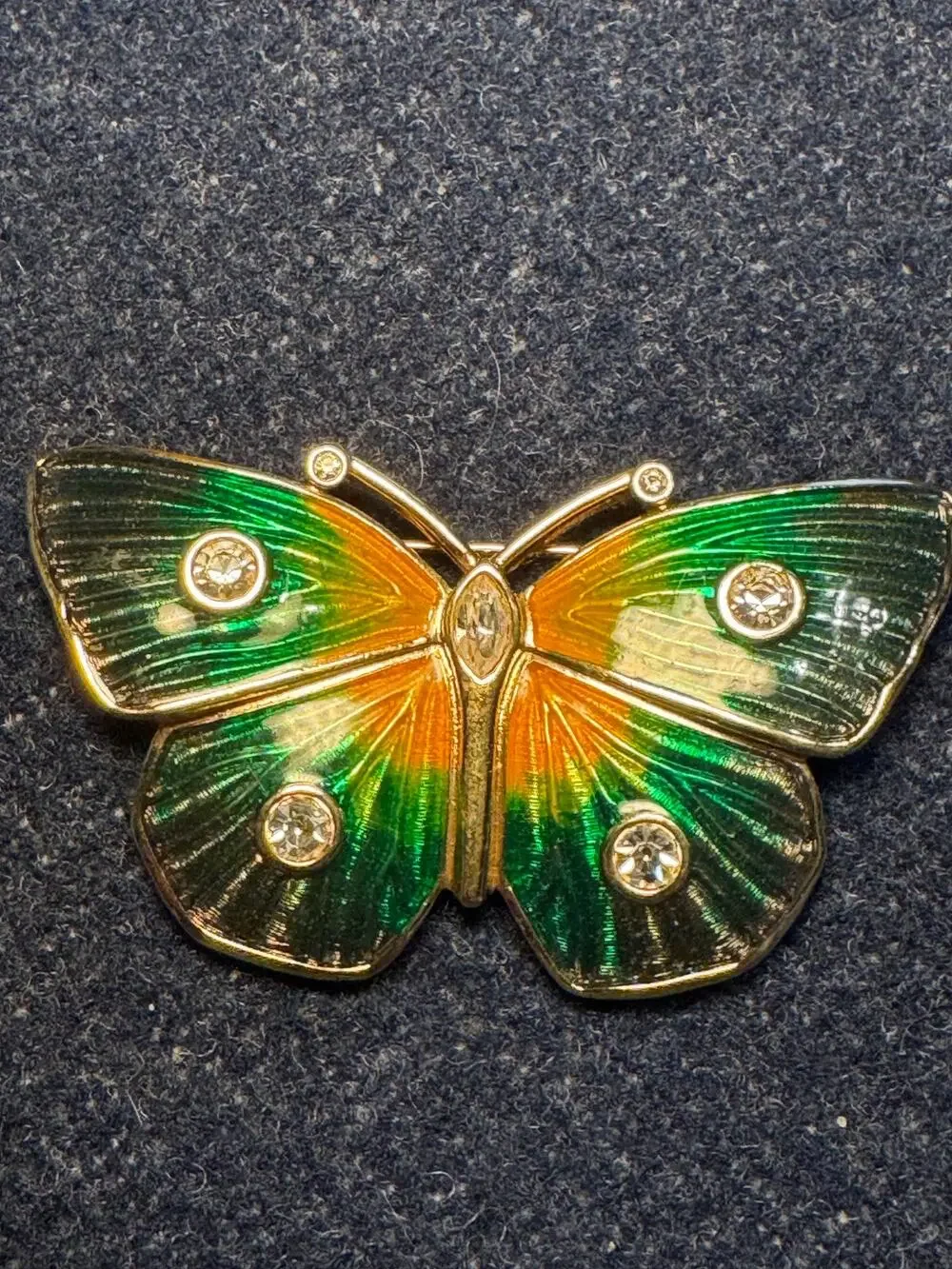 Swaroski Green Blue Yeall Enamel Butterfly Brooch Rhinestone Accents
